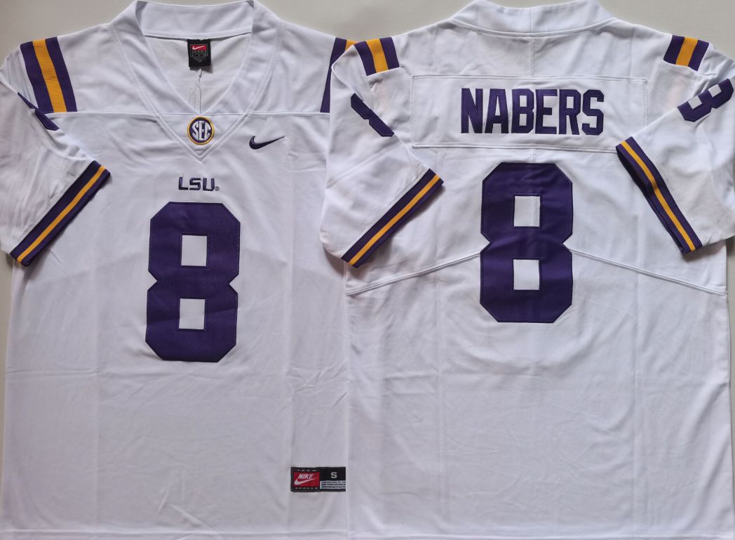Men LSU Tigers #8 Nabers White Nike 2025 NCAA Jersey->ncaa teams->NCAA Jersey